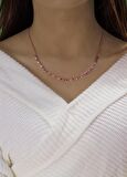 Gümüş rose renkli taşlı gurmet zincirli piramit kolye 
