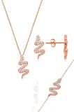 Gümüş rose zirkon taşlı gümüş yılan üçlü set