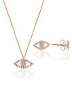 Gümüş rose zirkon taşlı göz kolye ve küpe gümüş ikili set