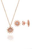 Gümüş rose zirkon taşlı güneş kolye ve küpe gümüş ikili set