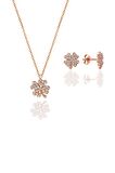 Gümüş rose zirkon taşlı yonca kolye ve küpe gümüş ikili set