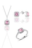 Gümüş rodyumlu pembe taşlı kare üçlü set