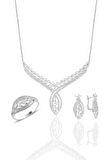 Gümüş rodyumlu  pırlanta modeli beyaz altın görünümlü kolye küpe ve yüzük seti