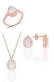 Gümüş rose zirkon taşlı damla modeli üçlü set
