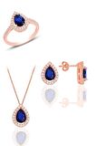 Gümüş rose safir taşlı damla modeli üçlü set