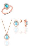 Gümüş rose akuamarin taşlı damla modeli üçlü set