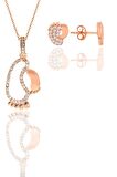 Gümüş rose zirkon taşlı ilk adım kolye ve küpe ikili set
