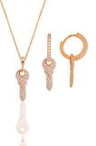 Gümüş rose zirkon taşlı anahtar kolye ve küpe ikili set