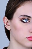 Gümüş rodyumlu baget kesim zirkon 3 taşlı sıkıştırmalı kıkırdak küpe ear cuff