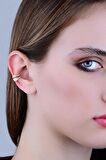 Gümüş rose siyah taşlı yaprak modeli sıkıştırmalı kıkırdak küpe  ear cuff