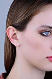 Gümüş rose renkli taşlı sıkıştırmalı kıkırdak küpe ear cuff