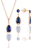 Gümüş rose safir taşlı damla modeli kolye ve küpe ikili set