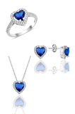 Gümüş rodyumlu safir taşlı pırlanta montürlü kalp modeli üçlü set SGTL12080LACIVERT
