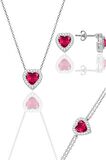Gümüş rodyumlu fuşya taşlı pırlanta modeli kalp kolye, küpe, bileklik üçlü set SGTL12211FUSYA