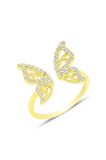 Gümüş altın yaldızlı zirkon taşlı üstten ayarlanabilir kelebek yüzük SGTL12241GOLD