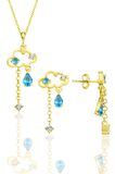 Gümüş altın yaldızlı akuamarin ve zirkon taşlı bulut kolye ve küpe ikili set SGTL12352GOLD