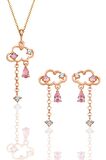 Gümüş rose pembe zirkon taşlı bulut kolye ve küpe ikili set SGTL12353ROSE