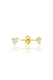 Gümüş zirkon taşlı, altın yaldızlı, kalp kesim 4 mm tektaş küpe SGTL12739GOLD