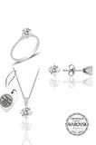 Gümüş Swarovski tek taş modeli üçlü set