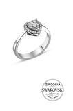Gümüş Swarovski taşlı pırlanta modeli kalp yüzük