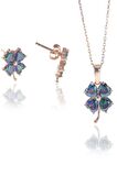 Mistik topaz taşlı yonca ikili set