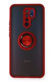 Newface Redmi 9 Kılıf Montreal Yüzüklü Silikon Kapak - Kırmızı