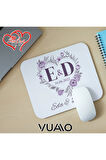Kişiye Özel İsimli ve Harfli Desenli Mouse Pad 21x17 cm, Kaymaz Taban - Baskılı Mousepad