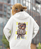 Shape(Şekil) ön ve arka ayıcık kadın baskılı sweatshirt 
