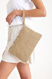 Premium Kadın Hasır Jüt Astarlı Fermuarlı Clutch El Çantası Portföy