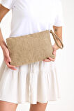 Premium Kadın Hasır Jüt Astarlı Fermuarlı Clutch El Çantası Portföy