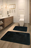 Simav Deluxe Kaymaz Taban, Emici 2'li Lüks Baskılı Banyo Paspası Siyah