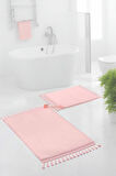 Simirna Ponpon Saçaklı Peluş Yıkanabilir Kaymaz Banyo Paspası 2'li Klozet Takımı Pembe