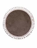 Modern Dekoratif Yuvarlak Puffy Peluş Ponpon Saçaklı Salon Oturma Odası Halısı Vizon