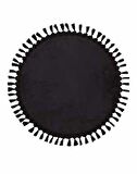 Modern Dekoratif Yuvarlak Puffy Peluş Ponpon Saçaklı Salon Oturma Odası Halısı Antrasit