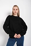 Kadın Siyah Sırt Pusula Baskılı Oversize Sweatshırt