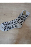BAMBU TERMAL YIKAMALI SOKET YILBAŞI YUMUŞAK DESENLİ ETNİK ÇORAP  ÇORABI GRİ-SİYAH