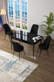 Zen Serisi 80x132 Mdf Açılabilir Siyah Mermer Desen Masa Takımı Ve 4 Siyah Sandalye