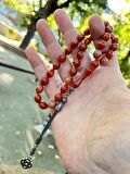 Sıkma Kehribar Bordo Dalgalı Arpa Kesim Metal Püskül Orta Boy Tesbih SK07040.150723