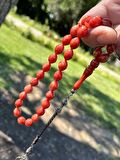 Sıkma Kehribar Bordo Dalgalı Arpa Kesim Metal Püskül Orta Boy Tesbih SK07040.150723