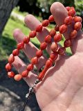 Sıkma Kehribar Bordo Dalgalı Arpa Kesim Metal Püskül Orta Boy Tesbih SK07040.150723