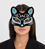 Siyah Süet Gümüş Mavi Simli Kedi Maskesi