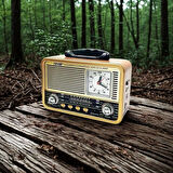 Leyloş Orta Boy Saat Göstergeli Retro Ahşap Tasarım Bluetooth Hoparlörlü Radyo – Fm/am Destekli, Şarjlı Ve Taşınabilir Radyo Ns-8898