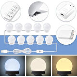 Leyloş Nostalji Hollywood Tarzı 10lu Makyaj Masası Aynası Beyaz Led Işıklı Lamba Usb