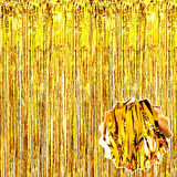 Ekstra Metalize Parlak Saçaklı Arka Fon Perde Gold