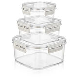 Leyloş 3'lü Pratik Silikon Contalı Sızdırmaz Kapaklı Sağlam İstiflenebilir Saklama Kapları