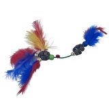 Leyloş Tüylü Tahta Boncuklu Zilli Kedi Oyuncağı Çok Renkli Kedi Oyuncak