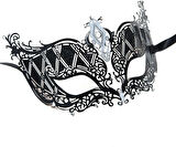 Kristal Gümüş Taşlı Siyah Lazer Kesim Metal Lüks Maske