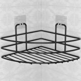 Leyloş Kendiliğinden Yapışkanlı Montaj Gerektirmeyen Tek Katlı Banyo Askı Köşe Şampuanlık Siyah