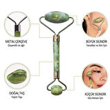 Leyloş 2li Set Çift Taraflı Cilt Temizleme Fırçası Ve Yeşim Taşı Çift Taraflı Cilt Masaj Aleti