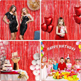 Kırmızı Metalize Parlak Saçaklı Perde